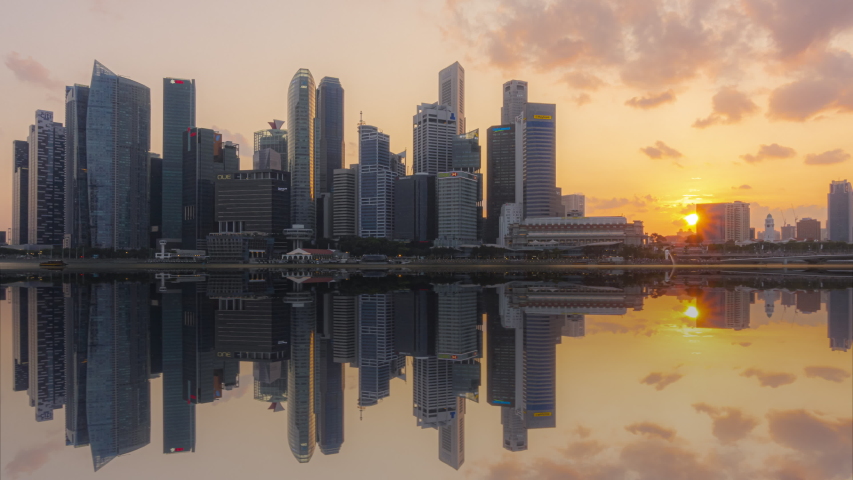 Singapore Beautiful Time lapse of Day to Night of CBD skyline from afar with reflection. Prores 4K  Royalty-Free Stock Footage #1049924065
