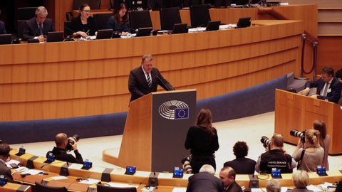 Brussels, Brussels / Belgium - 2019:
European Parliament Congress Politicians Taking Decisions Discussing 