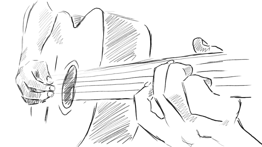 A person plays an acoustic guitar. Hands close-up. Classic tween