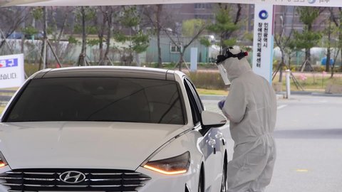 South Korea, Incheon, 
March 28, 2020
In South Korea, a drive-through screening clinic is operated for the fast and safe treatment of COVID-19.