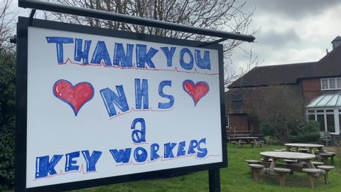 LONDON, UK - April 4th 2020: Thank you NHS healthcare hand drawn message