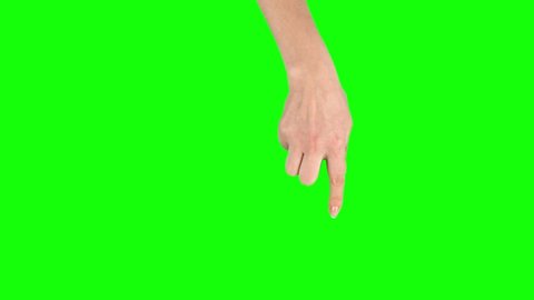 Female hand is performing pan left and right, double swipe left and right at tablet screen gesture on green screen. Close up