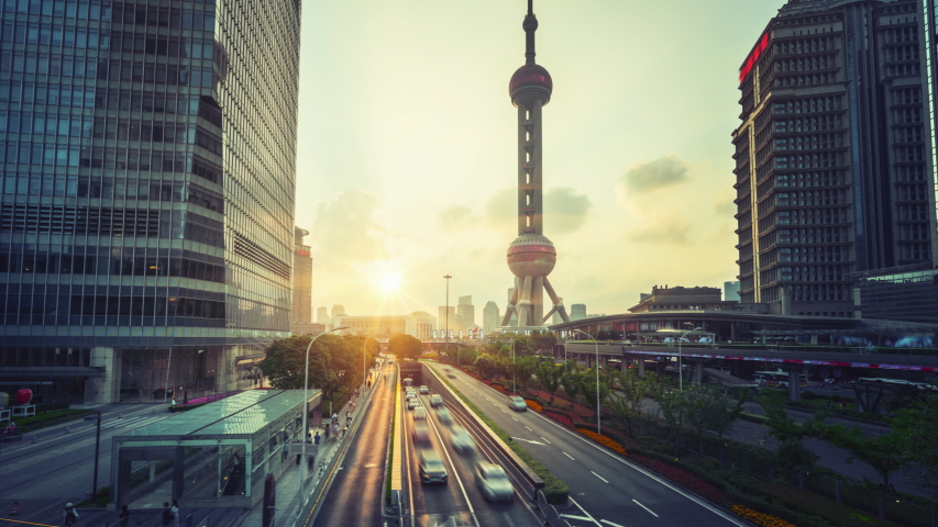Hyper lapse, road in Shanghai Lujiazui financial center, China | Shutterstock HD Video #1049984470