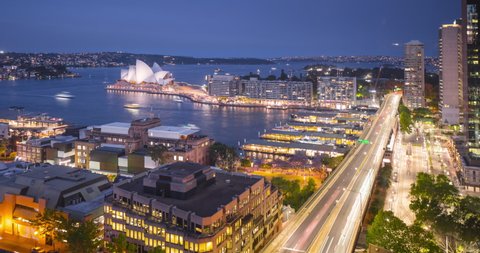 time lapse, sunset Aerial view of Sydney, Australia