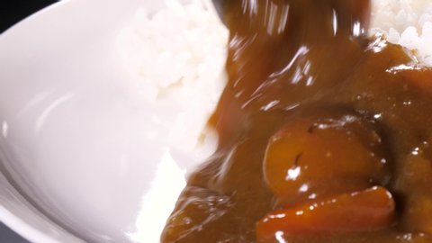 Serving Japanese curry rice, close up