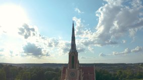 Church of Holy Trinity in Gervyaty or Hervyaty in BELARUS. The Church of Saint Trinity. Drone aerial video