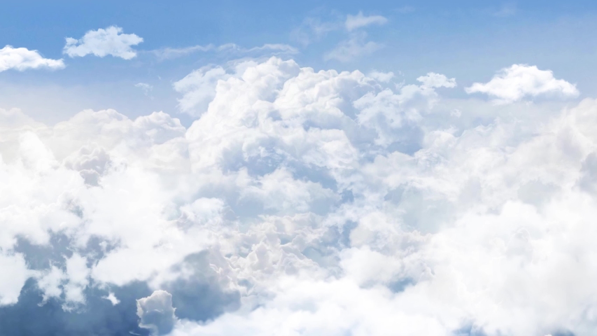 Beautiful Blue Sky with Clouds loop Animation background Green Screen. Weather Nature Cloud and Sun. Clean Environment. Through the Clouds, White Fluffy clouds,