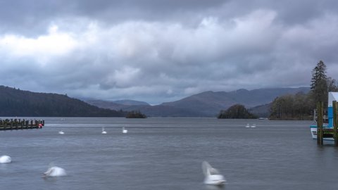4K. Time lapse of Lake Windermere, on the marine of Bowness-on-Windermere, Lake District, England.