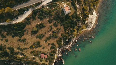 Top-down perspective of mediterranean coastline near Gargano, Italy
