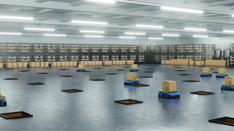 An army of robots efficiently sorting hundreds of parcels per hour(Automated guided vehicle) AGV.3D Rendering