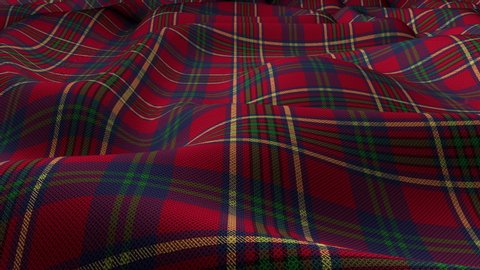 Animated texture in 4k. 3D animation of Scottish plaid Green red checkered classic tartan check seamless fabric
