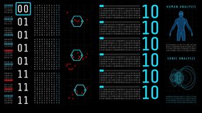 Screen technology digital display data infarmation. Binary code processing output digital number and hologram scan. Concept of technology digital, HUD interface, sound graphic digital and holographic. - Powered by Shutterstock - Get 15% off with code: PIKWIZARD15