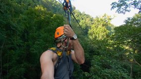 SLOW MOTION | Man on Zip-Line - POV Thailand Jungle