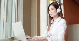 Asian woman is angry about the error when telework video meeting at home because of internet breakdown or failure equipment