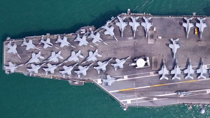 Top view Nuclear power aircraft carrier or Battleship Navy | Shutterstock HD Video #1050126994