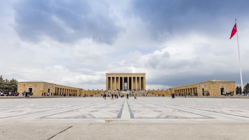 Timelapse of the tourists visiting the Mausoleum of Ataturk, Ankara, Turkey. 4K Timelapse
