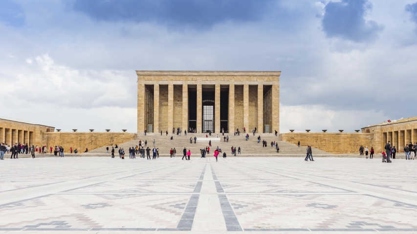 Timelapse of the tourists visiting the Mausoleum of Ataturk, Ankara, Turkey. 4K Timelapse