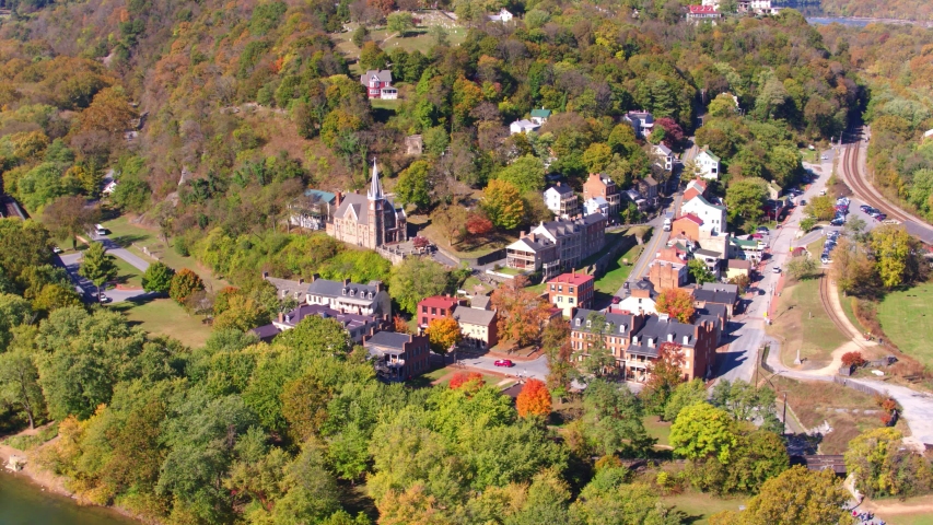 Aerial View of Historical Downtown Harpers Ferry West Virginia