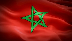 Morocco waving flag. National 3d Moroccan flag waving. Sign of Morocco seamless loop animation. Moroccan flag HD resolution Background. Morocco flag Closeup 1080p Full HD video for presentation
