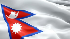 Nepali flag Closeup 1080p Full HD 1920X1080 footage video waving in wind. National Pokhara 3d Nepali flag waving. Sign of Nepal seamless loop animation. Nepali flag HD resolution Background 1080p
