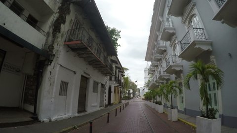 POV of empty street in Panama City, Panama. Quarantined city, empty abandoned streets during coronavirus crisis (Covid - 19) outbreak.: film stockowy