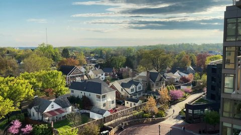 Bethesda, Maryland / USA - April 2, 2020: An aerial view of Chevy Chase, a wealthy suburban neighborhood in the outskirts of Washington, D.C. 
