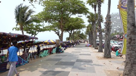 Pattaya Jomtien beach promenade on the waterfront. Pattaya Thailand March 2020