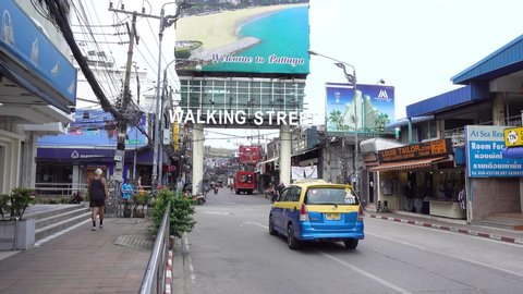 Walking street popular street in Pattaya day. Pattaya Thailand March 2020