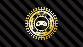video game icon inside golden emblem or badge rotary trend, conceptual pattern, loop animation
