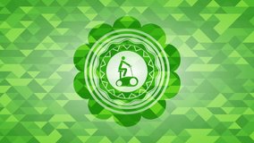 stationary bike icon inside green mosaic emblem rotary style, conceptual draw, premium loop animation