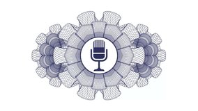 microphone icon inside Blue rotary rosette, passport fashion, money stroke, quality loop animation, guilloche