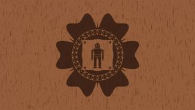 robot icon inside wooden signboards rotary style, conceptual draw, top loop animation