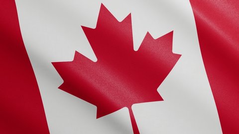 Flag of Canada with Realistic Fabric Texture Waving in the Wind. Canadian Flag Looping Seamless Background 3D Animation.