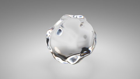 Flying abstract glass or water blob or drop. 3d animation of 4k UHD seamless looped video.