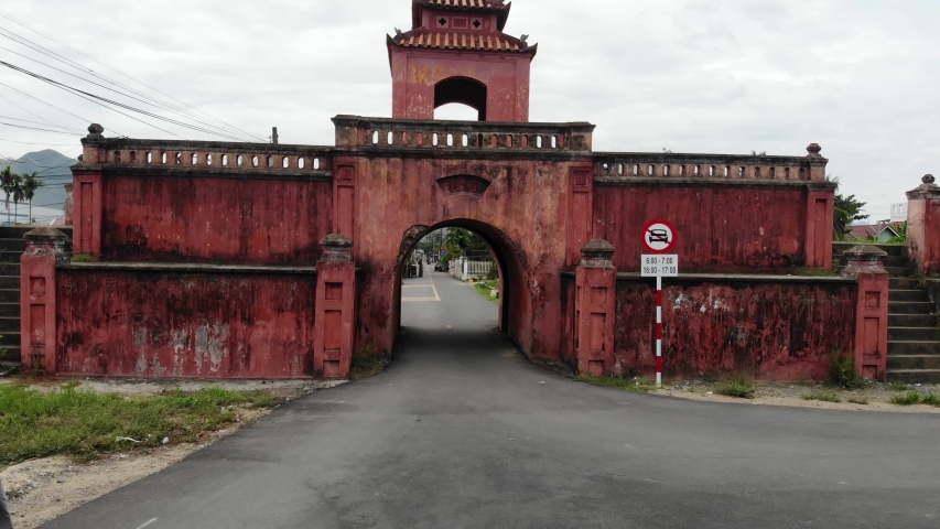 Aerial view of front gate of the old Dien Khanh Citadel, situated in Dien Khanh District. The citadel was built by French for Nguyen Anh in 1793