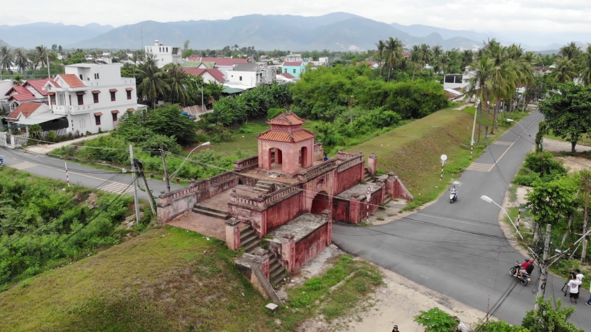 Aerial view of front gate of the old Dien Khanh Citadel, situated in Dien Khanh District. The citadel was built by French for Nguyen Anh in 1793