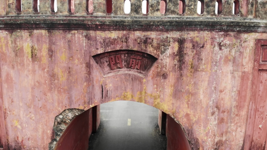 Aerial view of front gate of the old Dien Khanh Citadel, situated in Dien Khanh District. The citadel was built by French for Nguyen Anh in 1793
