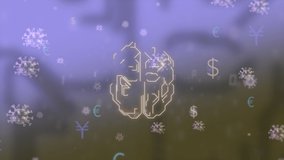 Digital animation of a hud-style human brain with dollar, euro and yen icon floating in infected virus environment. - Powered by Shutterstock - Get 15% off with code: PIKWIZARD15