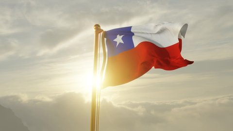 Flag of Chile Waving in the wind, Sky and Sun Background, Slow Motion, Realistic Animation, 4K UHD 60 FPS Slow-Motion