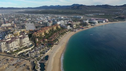 A 4k high resolution aerial video of the Cabo san Lucas Harbor located at the tip of the Baja peninsula of Mexico.