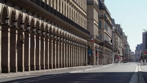 Rue de Rivoli Paris, Rivoli Street Paris empty during Covid 19 Coronavirus birds