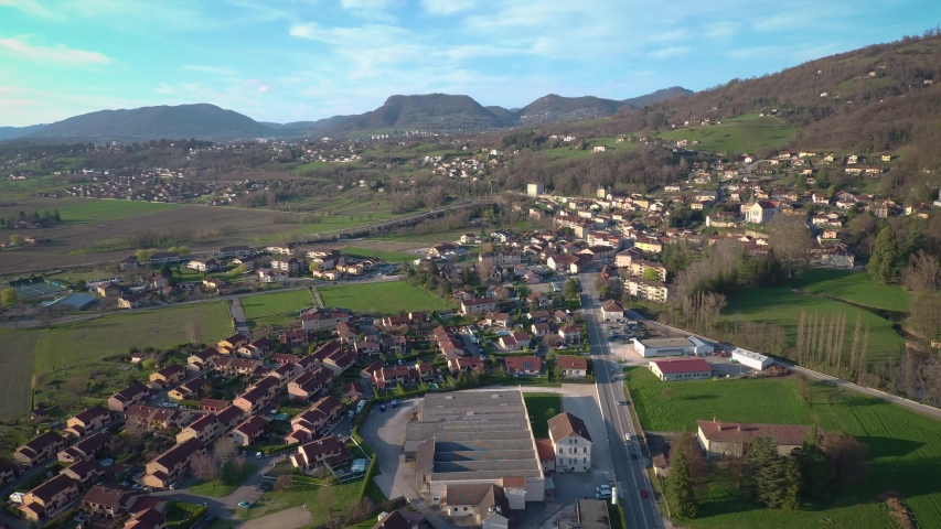 France countryside fields during the dusk - Aerial View
