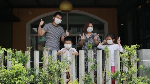 asian family quarantine at home while corona virus ,covid-19 infected period