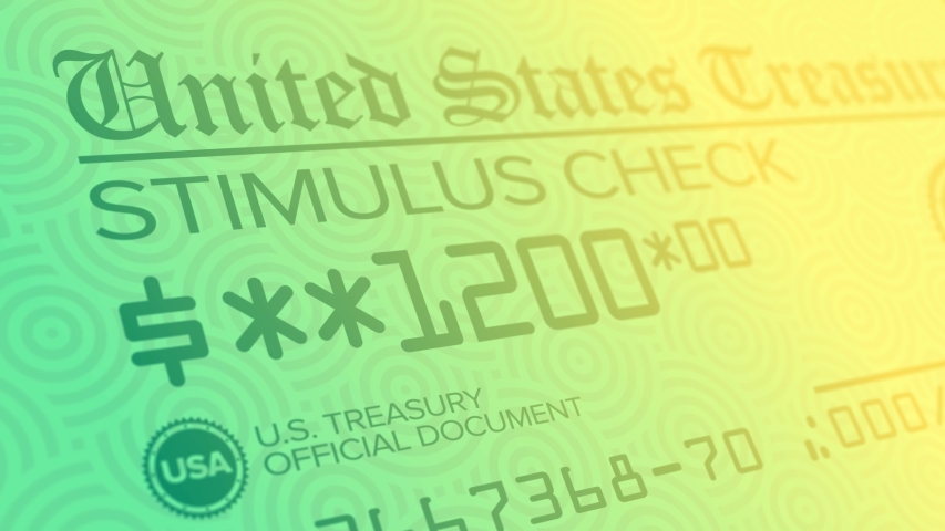 A stylized background animation of a fictional United States stimulus check.  Royalty-Free Stock Footage #1050323446