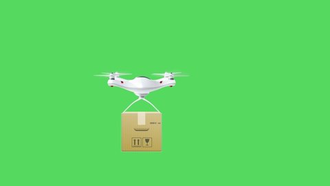 Drone Quadcopter on green screen, delivery Drone Flying with the background in Green Screen