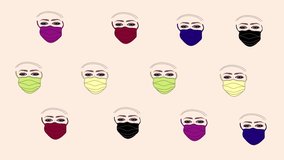 Concept background with persons in colorful medical masks. Illustration animation.