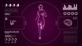 HUD display monitoring cardio running activity of girl. Human female figure 3d in fitness motion. Infographics data and reports on digital sport interface. - Powered by Shutterstock - Get 15% off with code: PIKWIZARD15