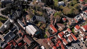 Beautiful flight over the fortress and park in the center of Weinheim. Germany.