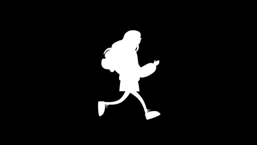 Flat cartoon woman character animation. Beautiful girl run cycle. Silhouette of a running girl with black and white, transparent background, alpha channel. 2d animation, video clip Royalty-Free Stock Footage #1050374848