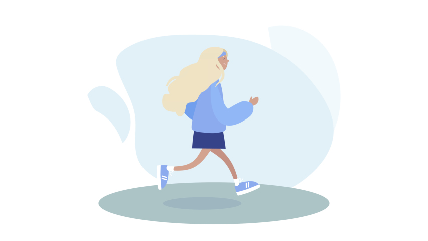 Flat cartoon colorful woman character animation. Beautiful girl run cycle. Woman, girl is running with air blue background. 2d animation, video clip Royalty-Free Stock Footage #1050374854